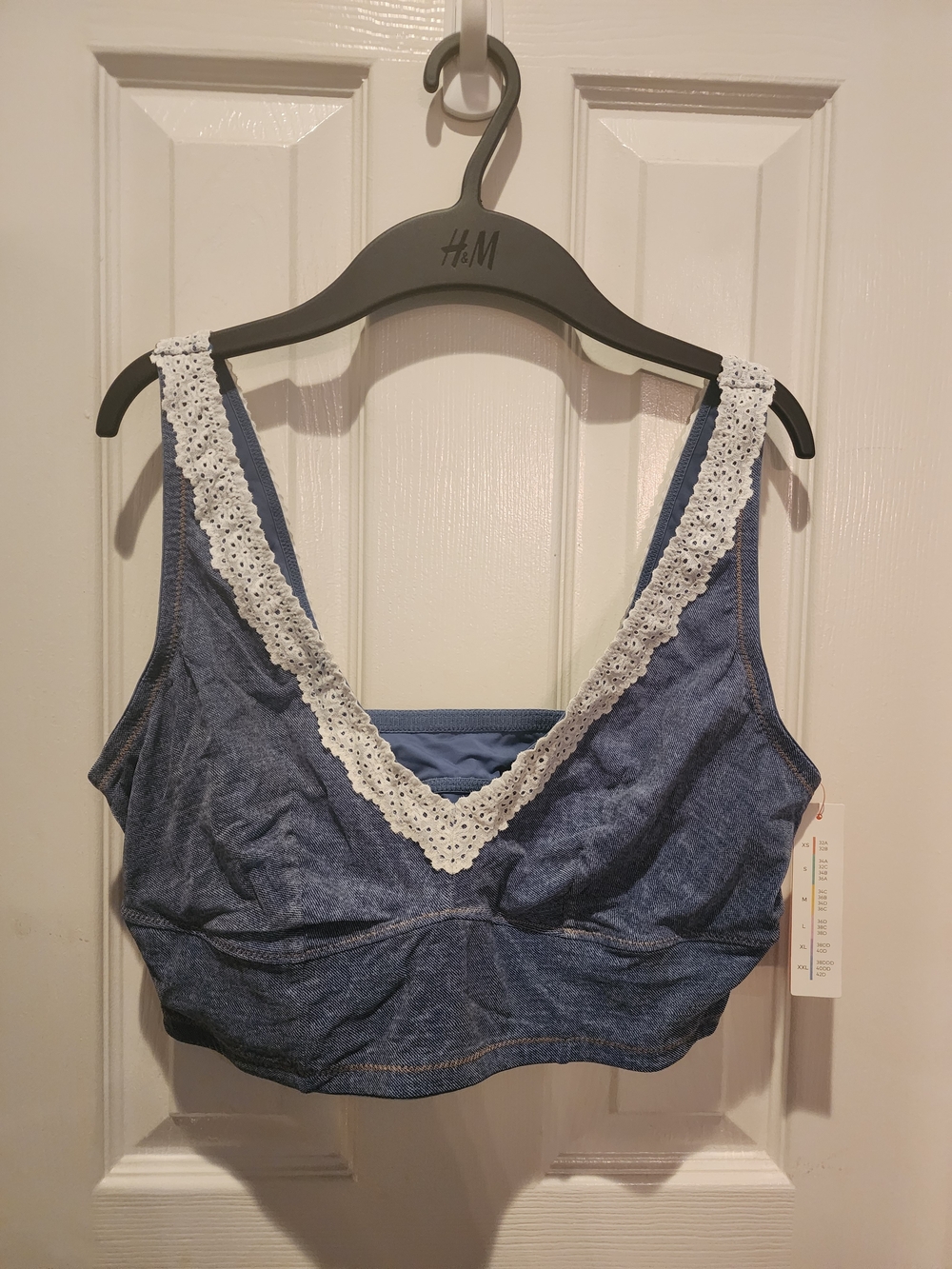 Colsie Blue Bralette with White Lace Trim